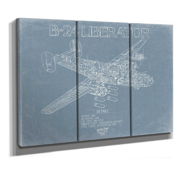 Bella Frye B-24 Liberator Aircraft Blueprint Wall Art - Original Aviation Plane Print