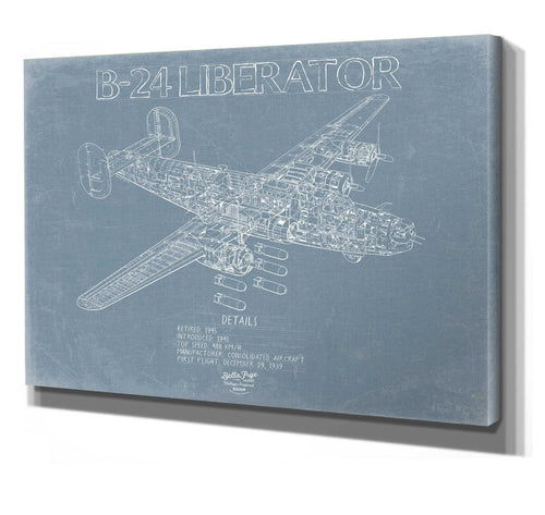 Bella Frye 14" x 11" / Stretched Canvas Wrap B-24 Liberator Aircraft Blueprint Wall Art - Original Aviation Plane Print