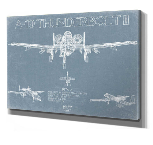 Bella Frye A-10 Thunderbolt II Aircraft Blueprint Wall Art - Original Aviation Plane Print