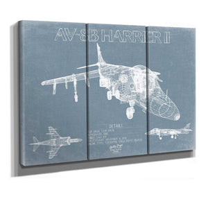 Bella Frye McDonnell Douglas AV 8B Harrier II Aircraft Blueprint Wall Art - Original Aviation Plane Print