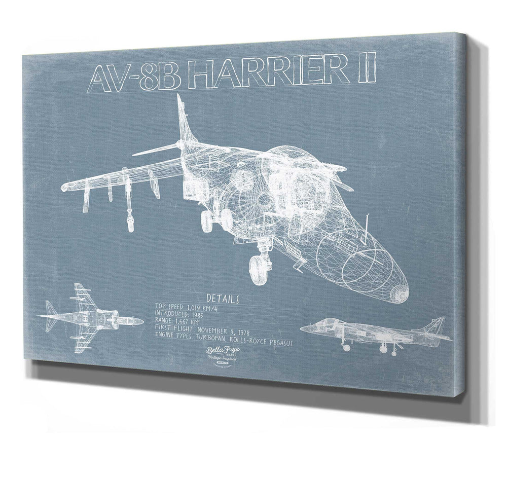 Bella Frye McDonnell Douglas AV 8B Harrier II Aircraft Blueprint Wall Art - Original Aviation Plane Print