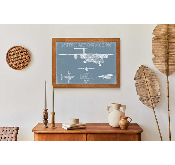 Bella Frye British Aerospace 146 (BAe-146) Aircraft Blueprint Wall Art - Original Aviation Plane Print