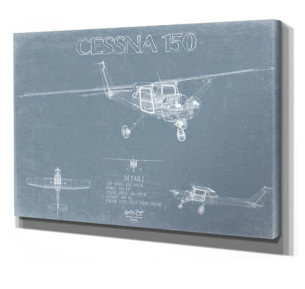 Bella Frye 14" x 11" / Stretched Canvas Wrap Cessna 150 Aircraft Blueprint Wall Art - Original Airplane Print