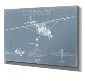 Bella Frye 14" x 11" / Stretched Canvas Wrap Cessna 170 Aircraft Blueprint Wall Art - Original Airplane Print