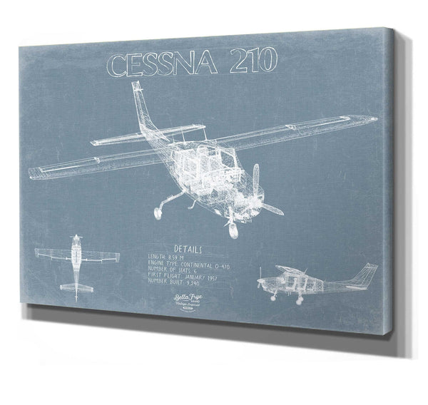 Bella Frye 14" x 11" / Stretched Canvas Wrap Cessna 210 Centurion Aircraft Blueprint Wall Art - Original Airplane Print