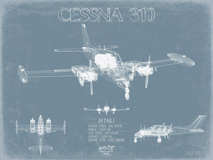 Bella Frye Cessna 310 Aircraft Blueprint Wall Art - Original Airplane Print