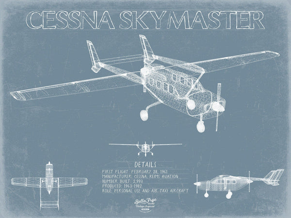 Bella Frye Cessna 337 Skymaster Aircraft Blueprint Wall Art - Original Airplane Print