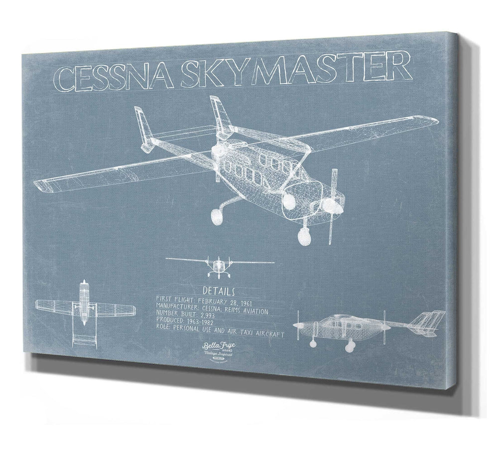 Bella Frye 14" x 11" / Stretched Canvas Wrap Cessna 337 Skymaster Aircraft Blueprint Wall Art - Original Airplane Print