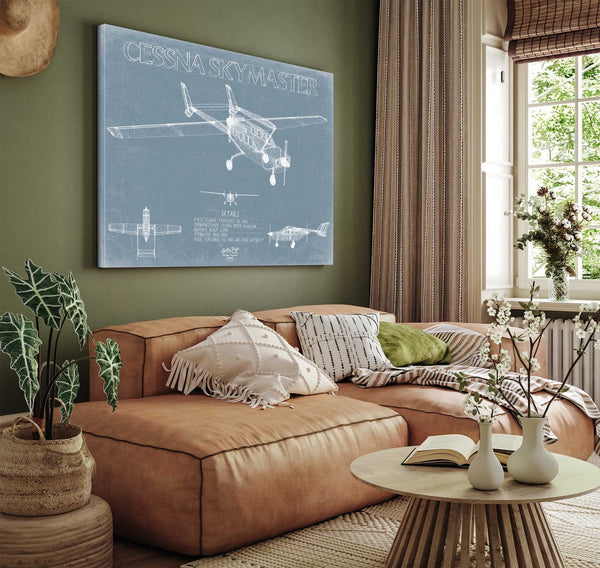 Bella Frye Cessna 337 Skymaster Aircraft Blueprint Wall Art - Original Airplane Print