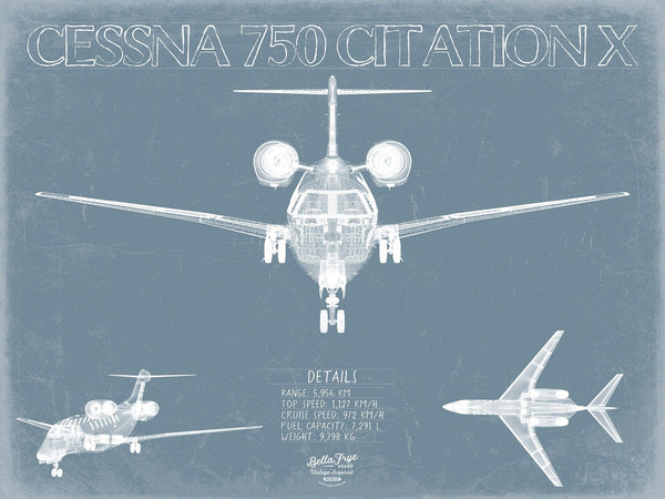 Bella Frye Cessna 750 Citation X Aircraft Blueprint Wall Art - Original Airplane Print