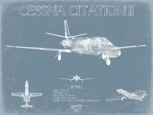 Bella Frye Cessna Citation II Aircraft Blueprint Wall Art - Original Airplane Print