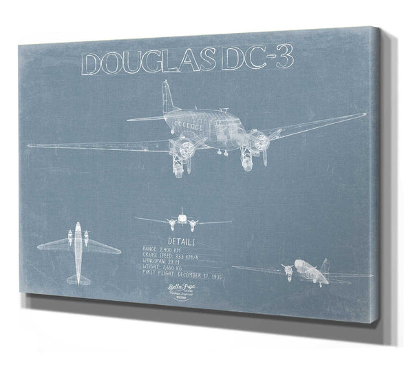 Bella Frye Douglas DC-3 Aircraft Blueprint Wall Art - Original Airplane Print