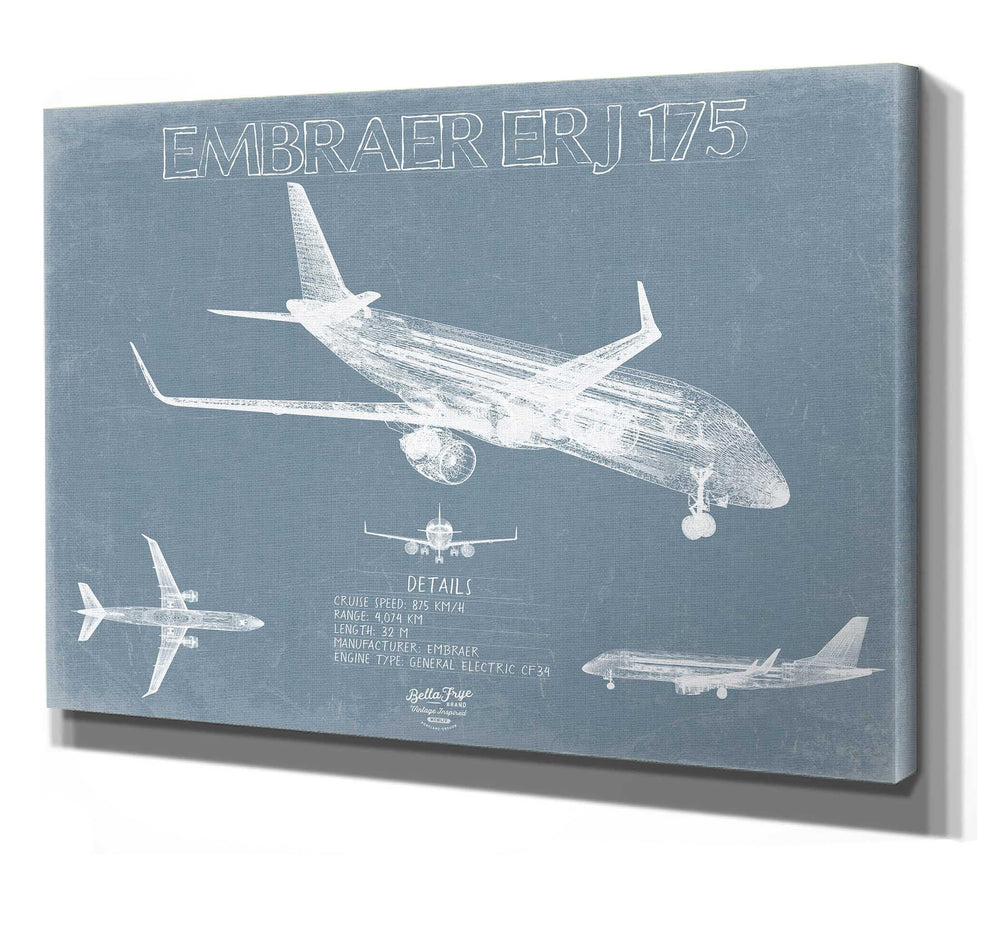 Bella Frye Embraer ERJ-175 Aircraft Blueprint Wall Art - Original Airplane Print