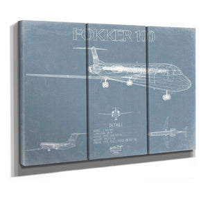 Bella Frye Fokker 100 Aircraft Blueprint Wall Art - Original Airplane Print