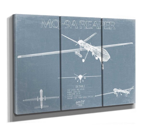 Bella Frye MQ-9A Reaper Aircraft Blueprint Wall Art - Original Airplane Print