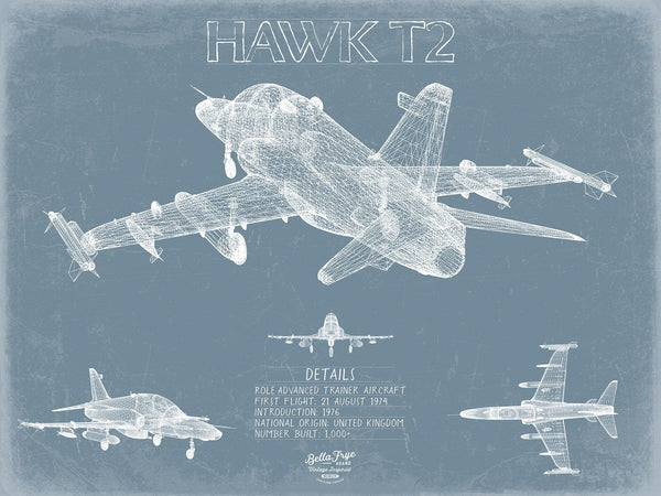 Bella Frye Hawk T2 Aircraft Blueprint Wall Art - Original Airplane Print