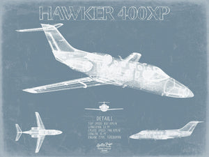 Bella Frye Hawker 400XP Beechjet 400 Aircraft Blueprint Wall Art - Original Airplane Print