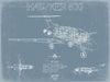 Bella Frye Hawker 800 Aircraft Blueprint Wall Art - Original Airplane Print