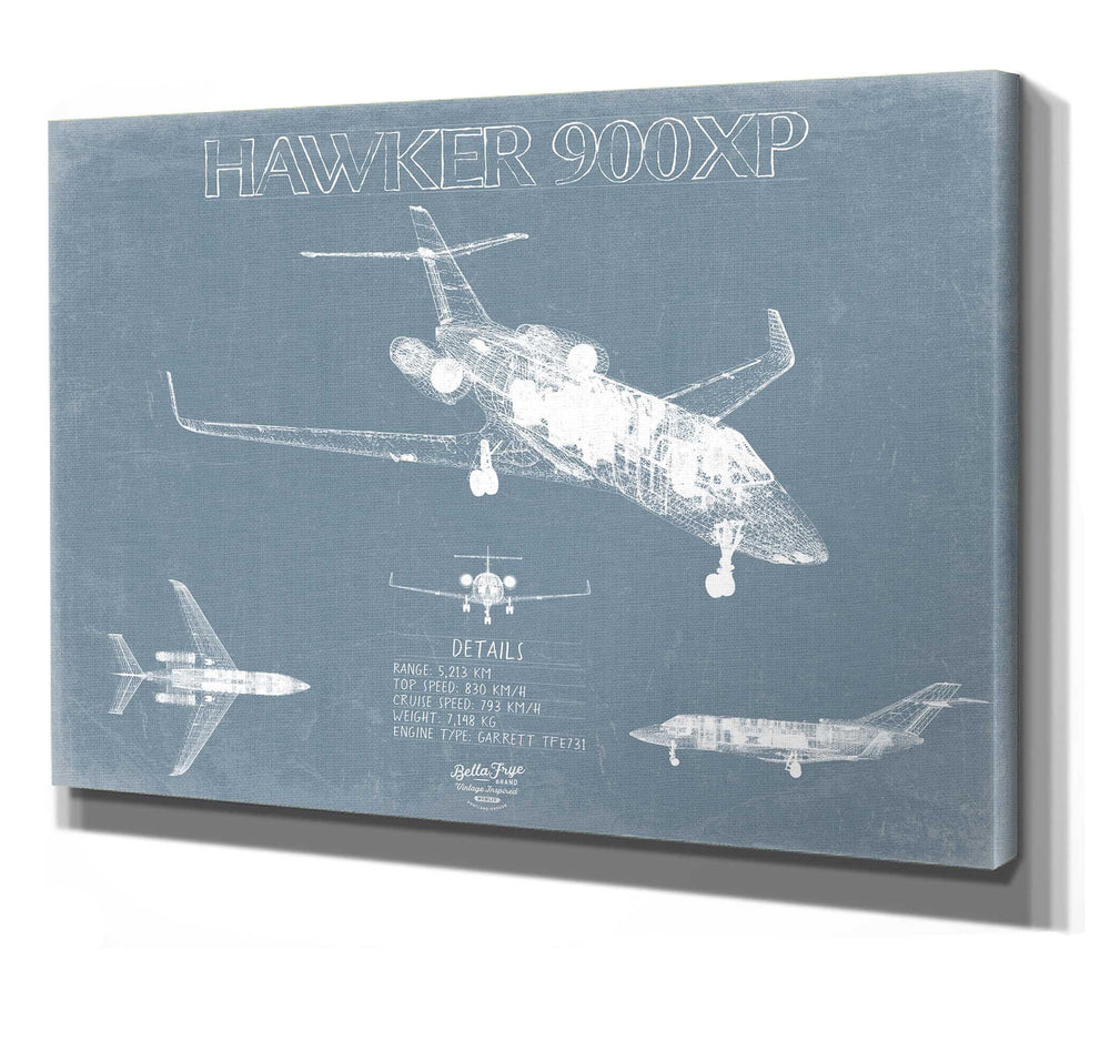 Bella Frye Hawker 900XP Aircraft Blueprint Wall Art - Original Airplane Print