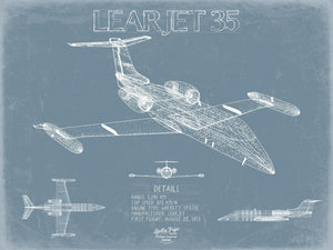 Bella Frye Learjet 35 Aircraft Blueprint Wall Art - Original Airplane Print