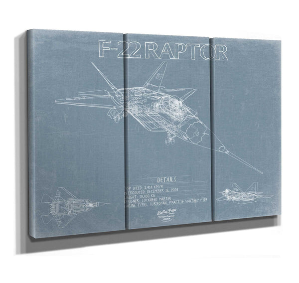 Bella Frye F-22 Raptor Aircraft Blueprint Wall Art - Original Fighter Plane Print