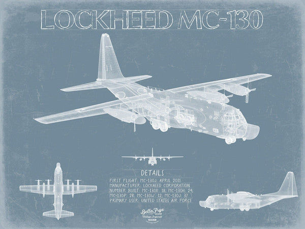 Bella Frye Lockheed MC-130 Aircraft Blueprint Wall Art - Original Military Plane Print