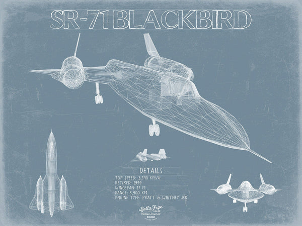 Bella Frye Lockheed SR-71 Blackbird Aircraft Blueprint Wall Art - Original Military Plane Print