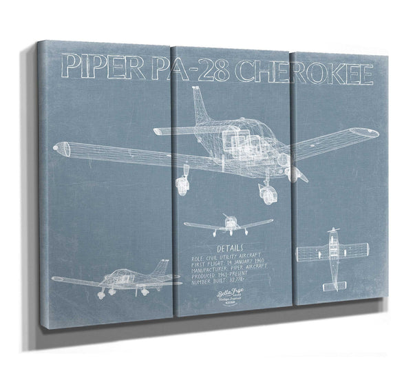 Bella Frye Piper PA-28 Cherokee Aircraft Blueprint Wall Art - Original Airplane Print