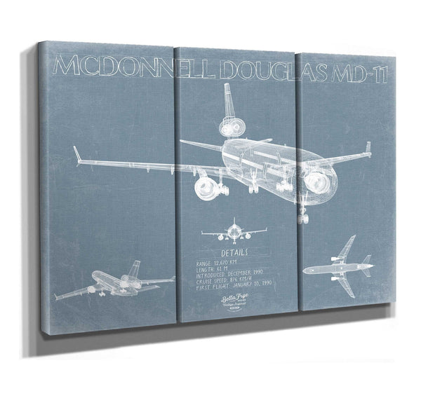 Bella Frye McDonnell Douglas MD-11 Aircraft Blueprint Wall Art - Original Aviation Plane Print