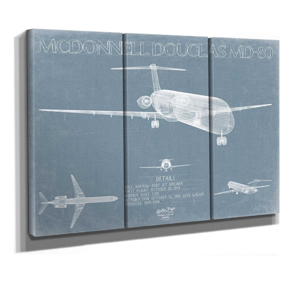 Bella Frye McDonnell Douglas MD-80 Aircraft Blueprint Wall Art - Original Aviation Plane Print