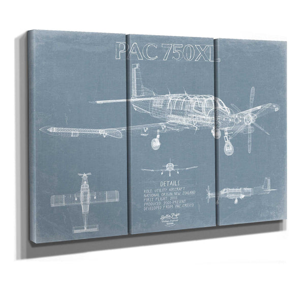 Bella Frye PAC 750XL Skydiving Aircraft Blueprint Wall Art - Original Plane Print