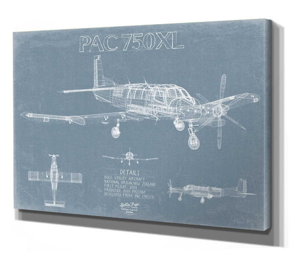 Bella Frye PAC 750XL Skydiving Aircraft Blueprint Wall Art - Original Plane Print