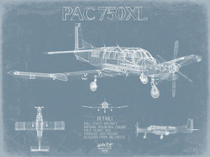 Bella Frye PAC 750XL Skydiving Aircraft Blueprint Wall Art - Original Plane Print