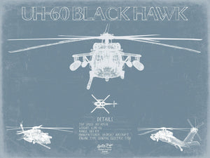 Bella Frye UH-60 Blackhawk Helicopter Aircraft Blueprint Wall Art - Original Military Print