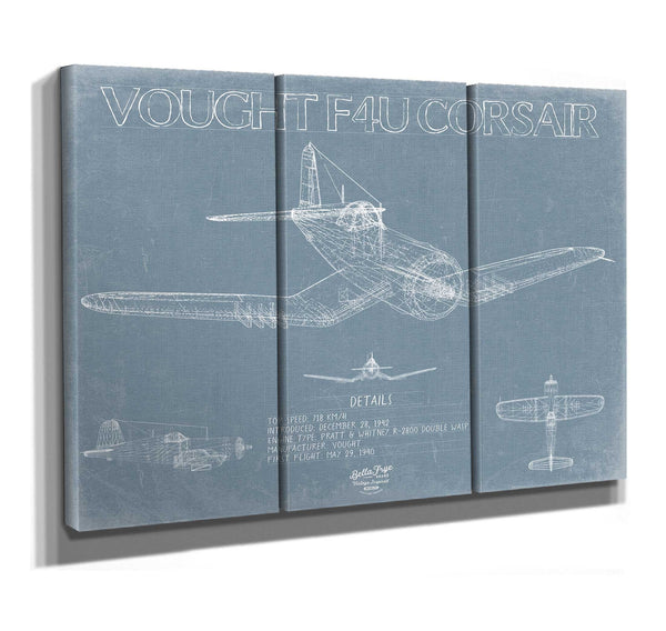 Bella Frye Vought F4U Corsair Blueprint Wall Art - Original WW II Airplane Print