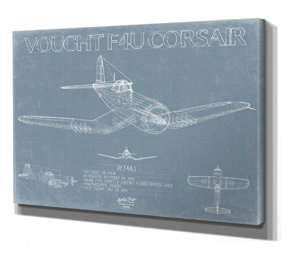 Bella Frye Vought F4U Corsair Blueprint Wall Art - Original WW II Airplane Print