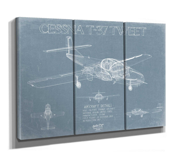 Bella Frye Cessna T-37 Tweet Aircraft Blueprint Wall Art - Original Airplane Print