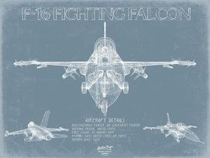 Bella Frye F-16 Aircraft Blueprint Wall Art - Original Fighter Plane Print