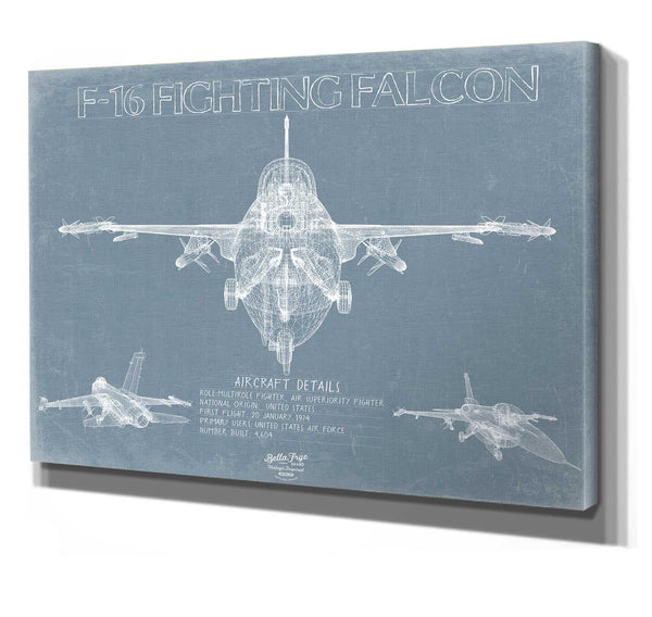 Bella Frye F-16 Aircraft Blueprint Wall Art - Original Fighter Plane Print