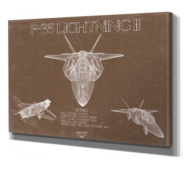 Bella Frye F-35 Lightning II Aircraft Blueprint Wall Art - Original Fighter Plane Print