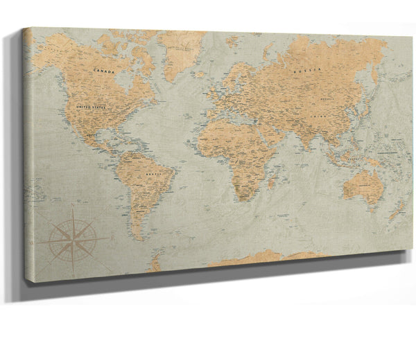 Bella Frye World Map Wall Art - Original Canvas World Map with Pins 11