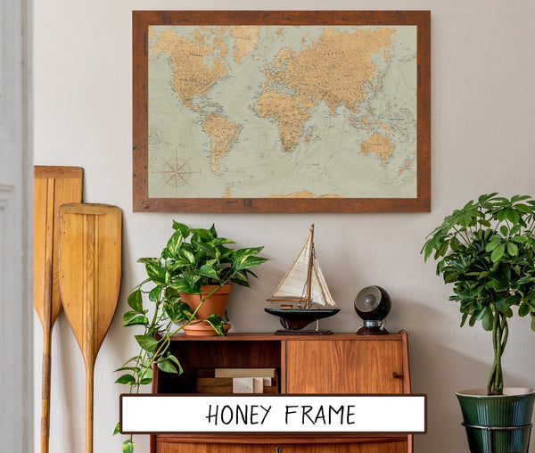 Bella Frye World Map Wall Art - Original Canvas World Map with Pins 11