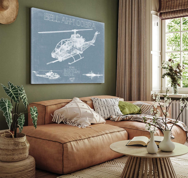 Bella Frye Bell AH-1 Cobra Helicopter Blueprint Wall Art - Original Aviation Print