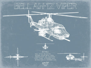 Bella Frye Bell AH-1 IZ Viper Helicopter Blueprint Wall Art - Original Aviation Print