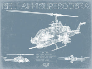 Bella Frye Bell AH-1 SuperCobra Helicopter Blueprint Wall Art - Original Aviation Print