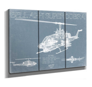 Bella Frye Bell AH-1 SuperCobra Helicopter Blueprint Wall Art - Original Aviation Print