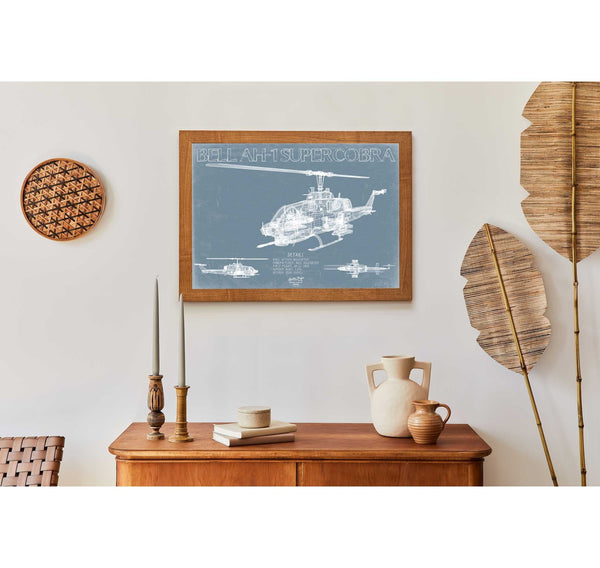 Bella Frye Bell AH-1 SuperCobra Helicopter Blueprint Wall Art - Original Aviation Print