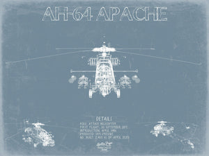 Bella Frye Boeing AH-64 Apache Helicopter Blueprint Wall Art - Original Aviation Print