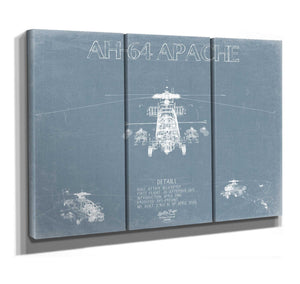 Bella Frye Boeing AH-64 Apache Helicopter Blueprint Wall Art - Original Aviation Print