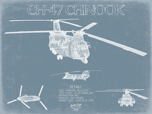 Bella Frye Boeing CH-47 Chinook Helicopter Blueprint Wall Art - Original Aviation Print